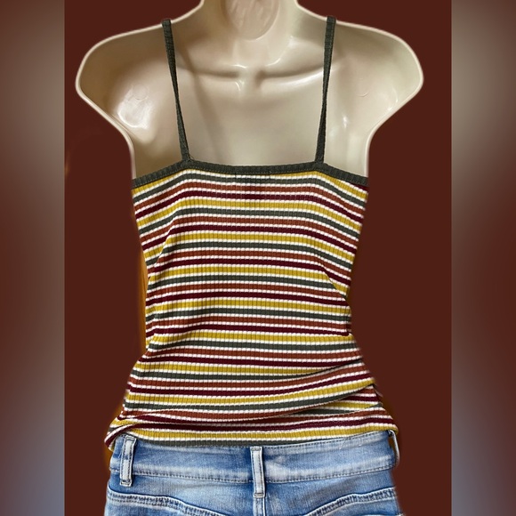 RUE21 Camisole TANK TOP Wide Ribbed Striped Retro Inspired Medium - Picture 2 of 3